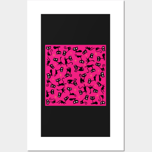 Retro Sassy Tiki Cats with Sparkles (watermelon pink version) Posters and Art